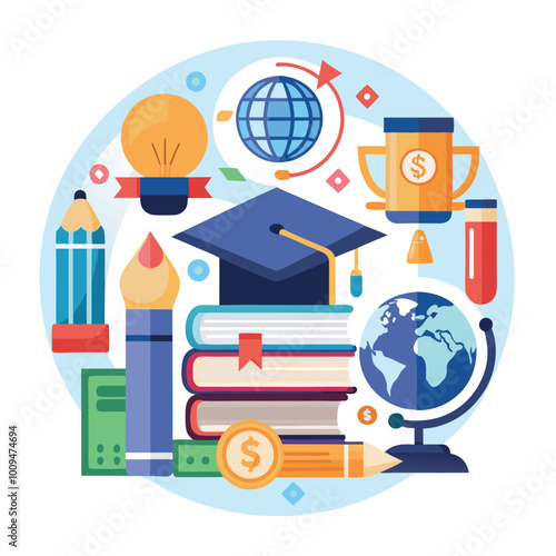 graduation cap books computer flask pencil back to shool education icon set.