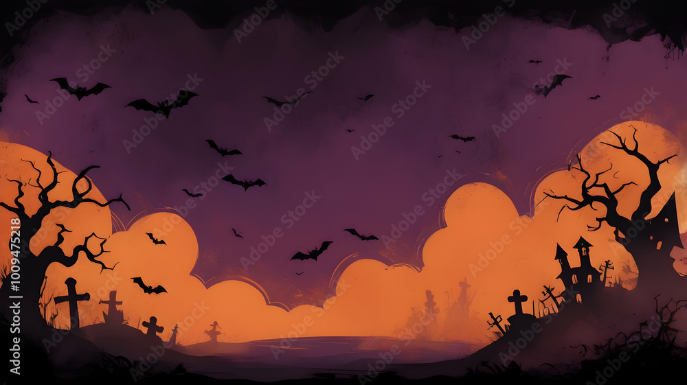 Rough, gritty texture background with a Halloween theme, dark and moody colors like deep orange, black, dark purple, and eerie green. Cracks, scratches, and uneven patches, use for graphic design.	
