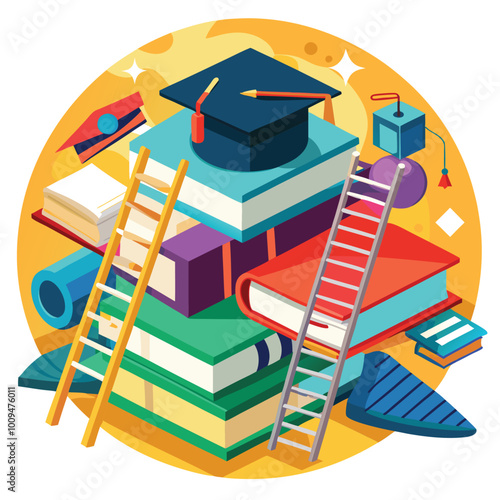 graduation cap books computer flask pencil back to shool education icon set.