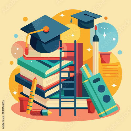 graduation cap books computer flask pencil back to shool education icon set.