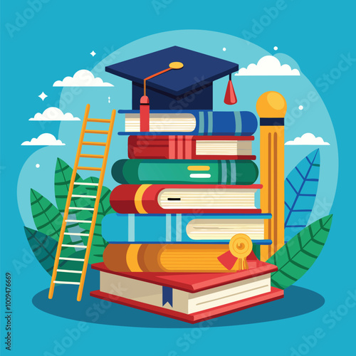 graduation cap books computer flask pencil back to shool education icon set.