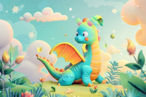 Cute dragon background cartoon animal representation.