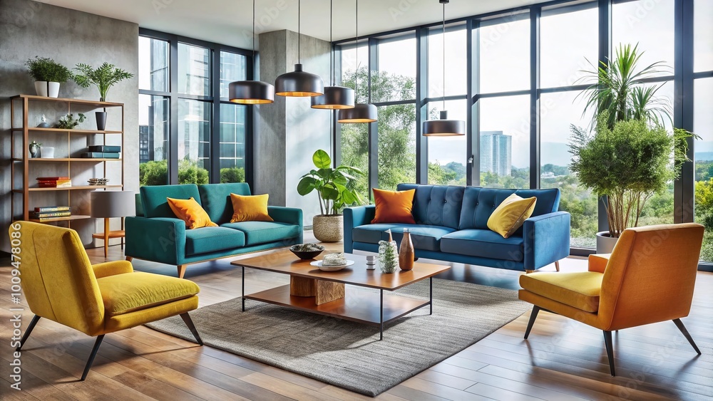 Sleek Modern Furniture Collection Featuring Stylish Chairs, Tables, and Sofas in Minimalist Setting Sleek Modern Furniture Collection Featuring Stylish Chairs, Tables, and Sofas in Minimalist Setting