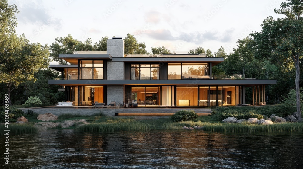 Stunning Lakefront Modern Architecture Surrounded by Lush Foliage Stunning Lakefront Modern Architecture Surrounded by Lush Foliage
