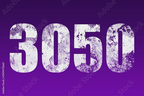 flat white grunge number of 3050 on purple background.