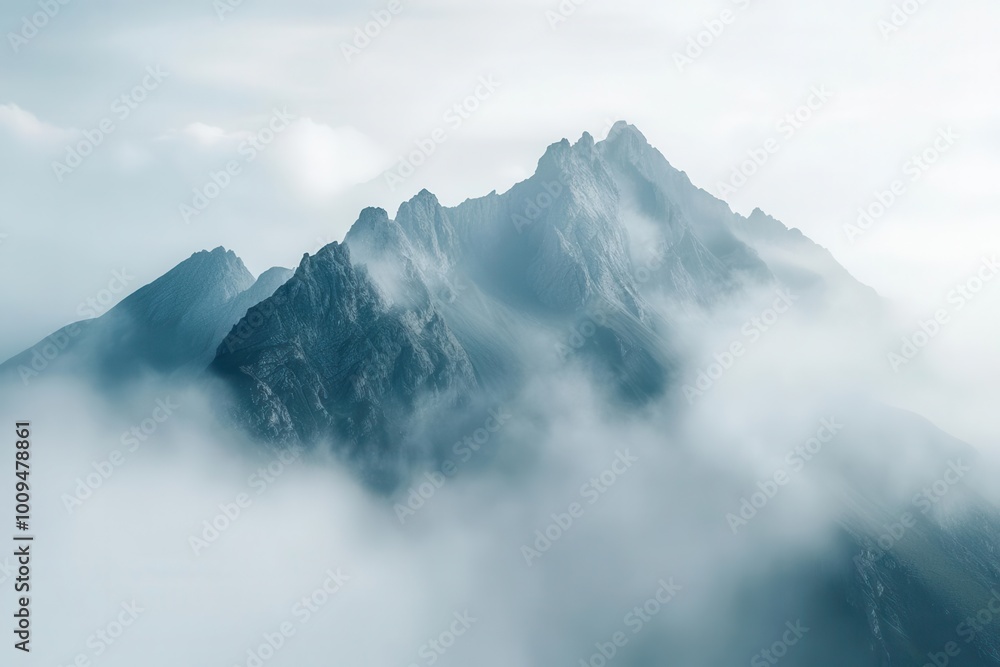 A misty mountain landscape shrouded in clouds, evoking tranquility and natural beauty. A misty mountain landscape shrouded in clouds, evoking tranquility and natural beauty.