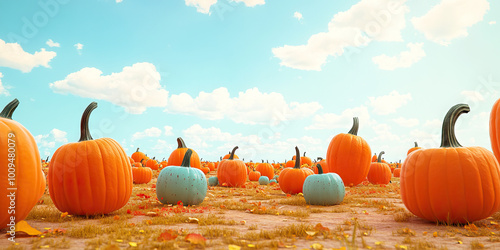 A Pumpkin Patch Field with various sizes and colors of pumpkins. photo