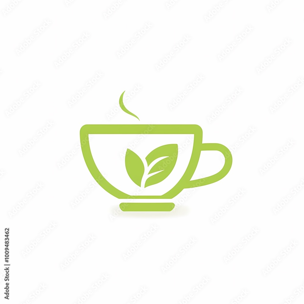 Simple Line Icon of Reusable Coffee Cup with Leaf Simple Line Icon of Reusable Coffee Cup with Leaf