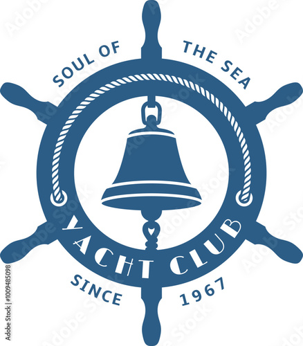 Yacht club logo. Marine travel blue label