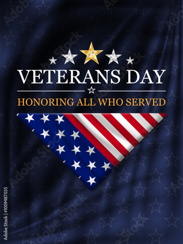 Veterans day banner background with folded flag of United States. National holiday of the USA. Vector illustration.