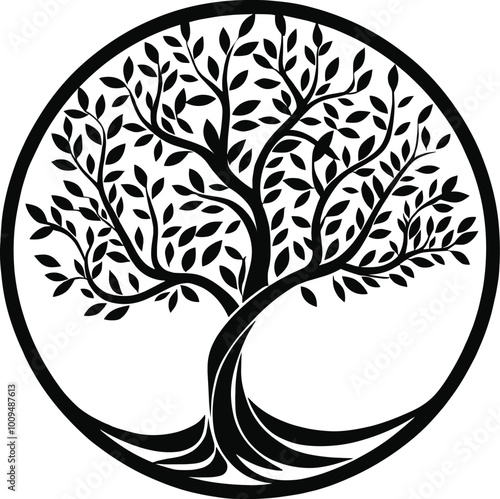 Tree of Life tribal black vector on white background.