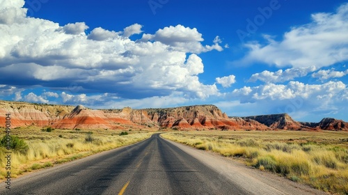 Winding Road Through Vibrant Sandstone Landscape Under Dramatic Clouds