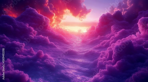 Purple Sunset Sky with Clouds and Stars Wallpaper