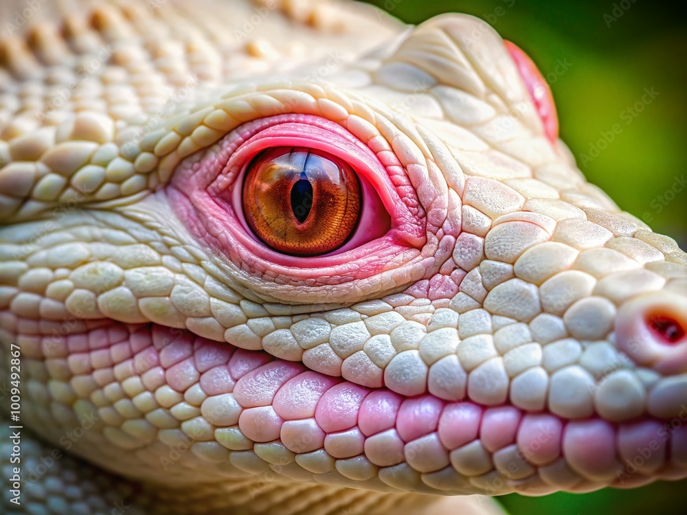 Fototapeta premium Stunning Close-Up of Albino Animal with Striking Pink Eyes Against a Soft Background of Nature