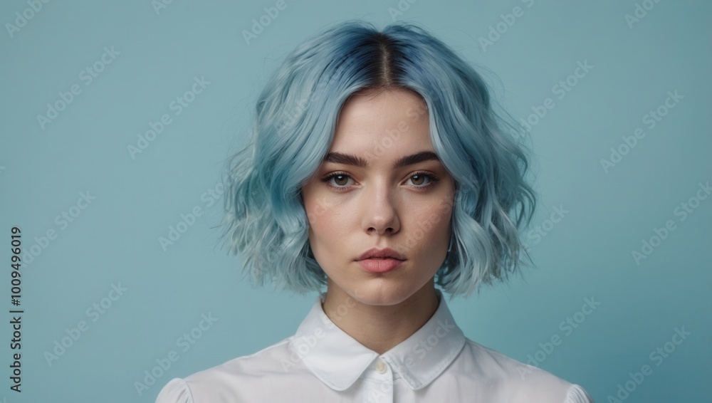 Close-up portrait of person with short light blue hair Close-up portrait of person with short light blue hair