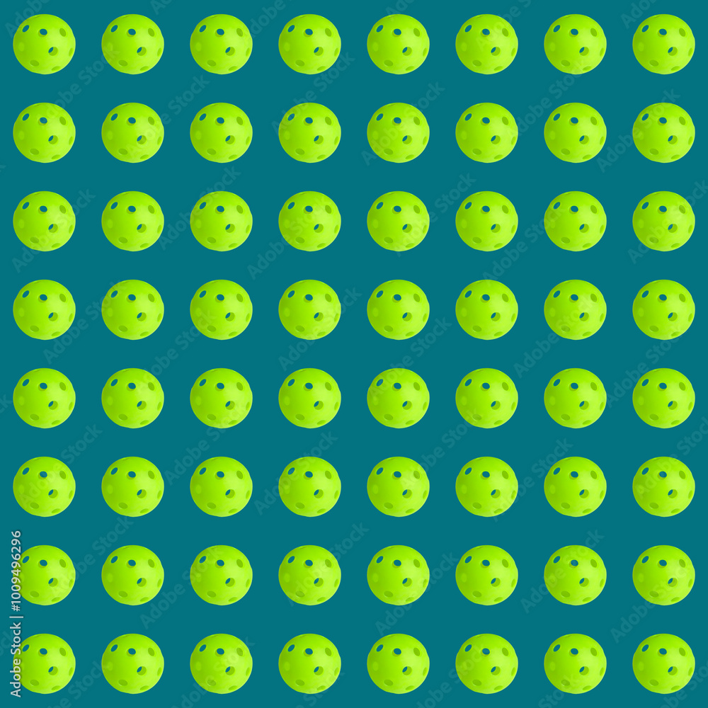 Fototapeta premium Pattern green pickleballs on green background.