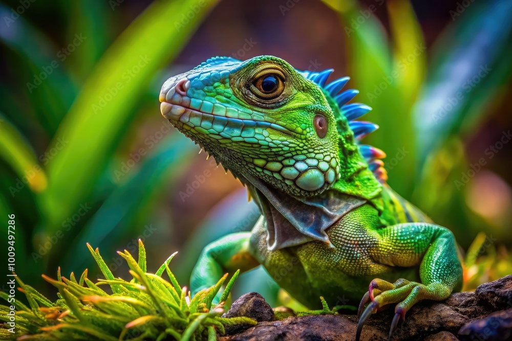 Obraz premium Beautiful baby iguana for sale, thriving in a natural setting. Ideal for reptile enthusiasts seeking a charming and lively addition to their homes.