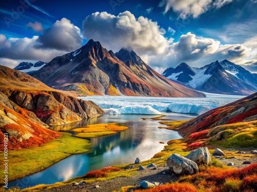 Stunning Landscape of Kangerlussuaq with Glacial Features and Majestic Mountain Backdrop photo