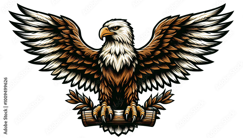 Fototapeta premium A cartoon eagle mascot with claws out and wings spread