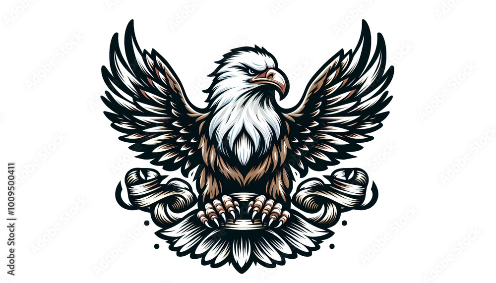 Fototapeta premium A cartoon eagle mascot with claws out and wings spread