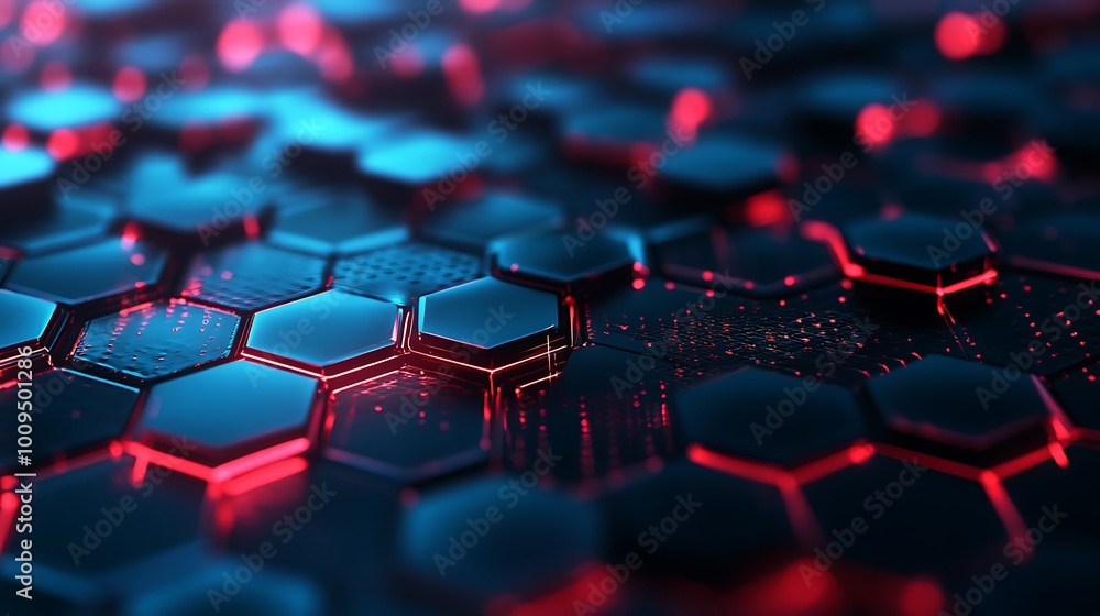 Futuristic hexagonal grid illuminated with glowing neon red lighting image Futuristic hexagonal grid illuminated with glowing neon red lighting image