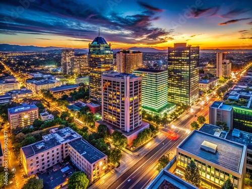 Stunning San Jose Cityscape Illuminated at Night with Skyscrapers and Urban Lights Reflecting Beauty