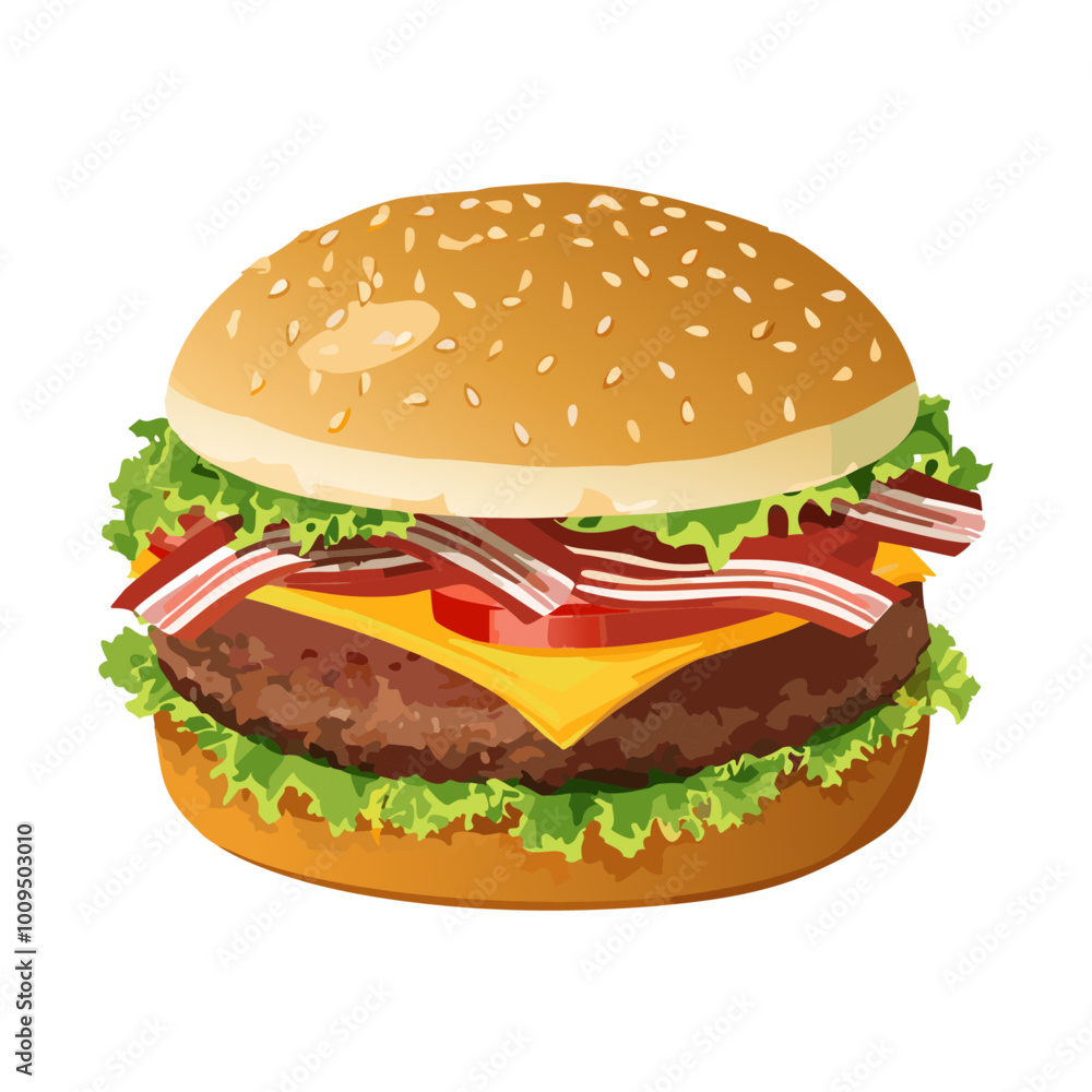 Bacon Cheeseburger with Lettuce and Tomato Bacon Cheeseburger with Lettuce and Tomato
