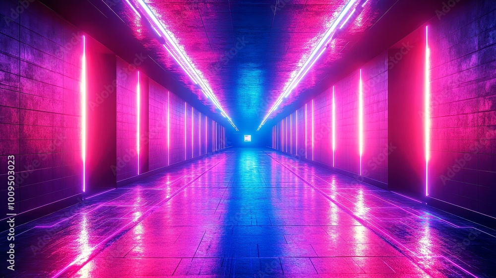 Neon Lights Illuminate Futuristic Tunnel Neon Lights Illuminate Futuristic Tunnel