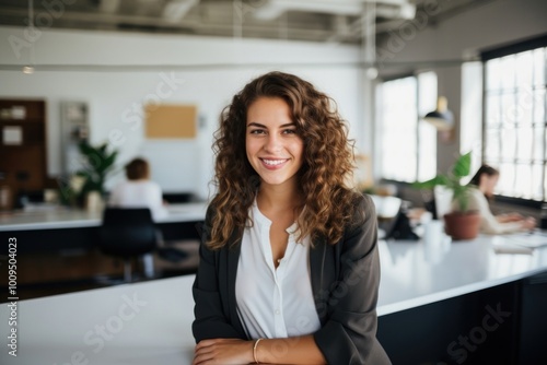 Happy woman smiling office adult.