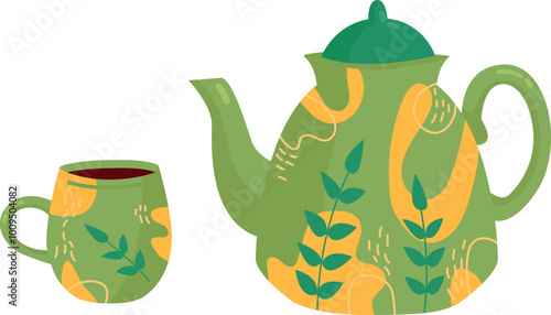 Herbal tea ceremony. Healthy hot drink teapot