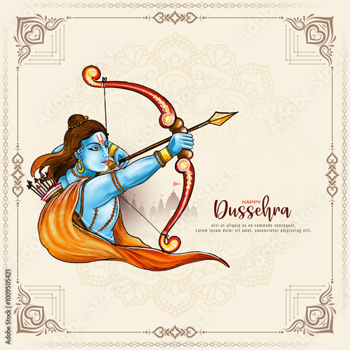 Beautiful Happy Dussehra indian Hindu cultural festival celebration card