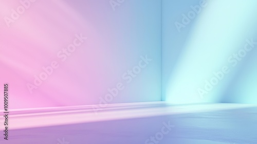 A vibrant abstract background featuring soft pink and blue hues with light beams creating a serene, modern atmosphere.