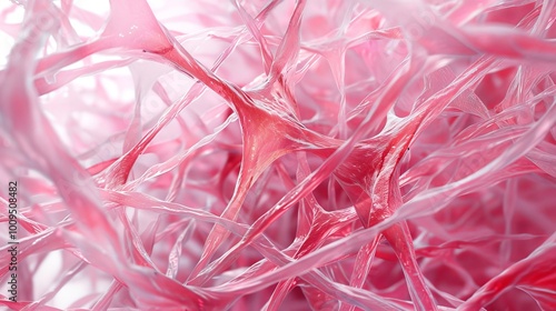 3d representation of lab grown red fibers resembling meat against a textured background, protein food of the future, banner photo