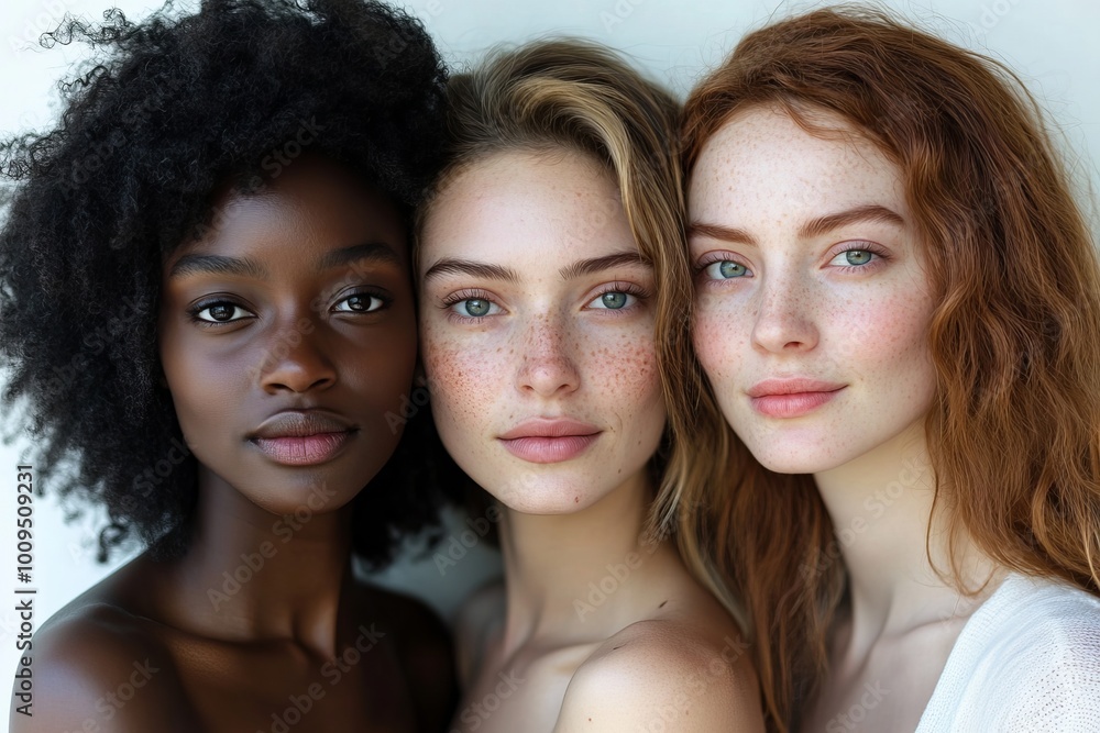 Multiracial females with different pigmentation, Generative AI Multiracial females with different pigmentation, Generative AI