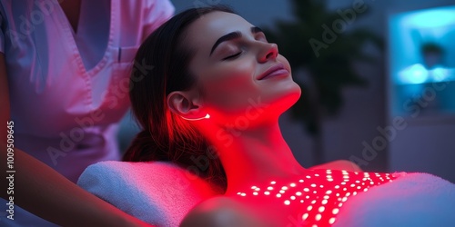 Woman getting red light therapy on her back, Generative AI