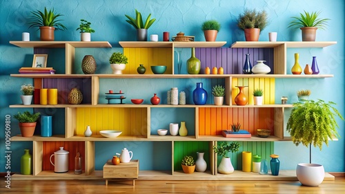 Wallpaper Mural Stylish wall shelves with decorative items in a modern living room for home interior inspiration Torontodigital.ca