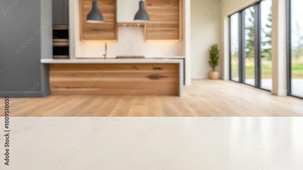 Fototapeta premium View of dining room from kitchen and living room in beautiful new luxury home Open concept design