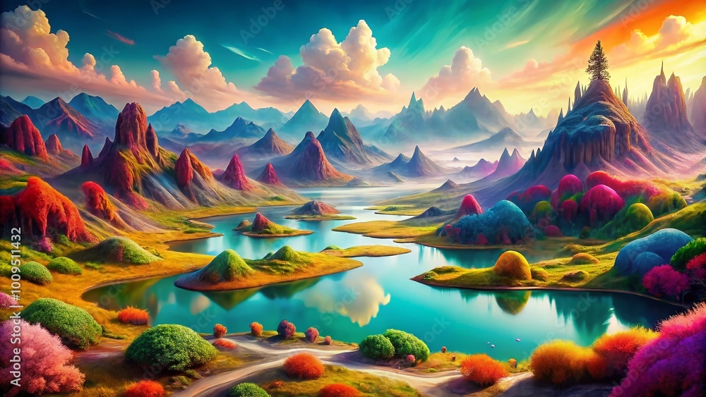 Surreal Digital Landscape with Vivid Colors and Abstract Forms, Evoking Imagination and Wonder Surreal Digital Landscape with Vivid Colors and Abstract Forms, Evoking Imagination and Wonder