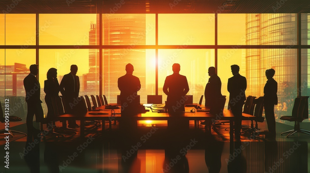Silhouettes in the Sunset - Corporate Meeting at the Office Silhouettes in the Sunset - Corporate Meeting at the Office
