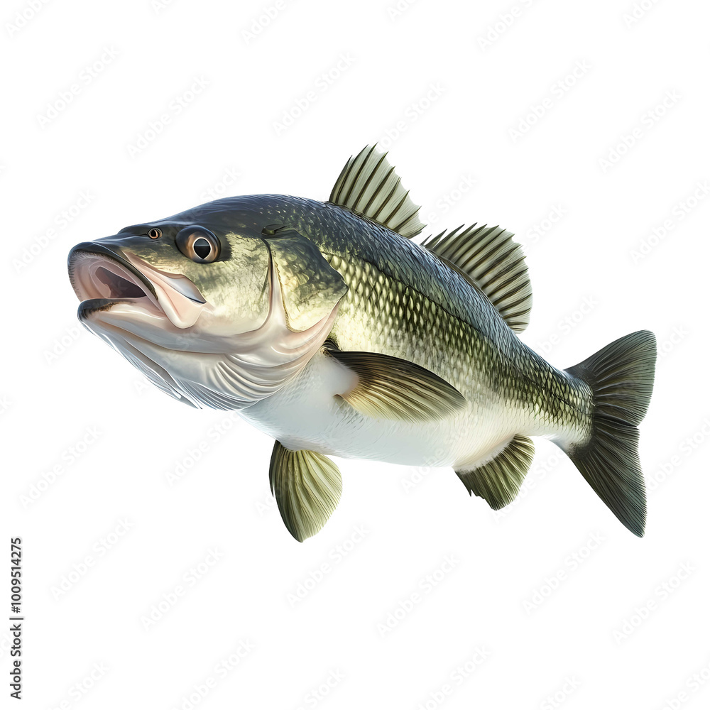 Detailed View of a Bass Fish Showcasing Vibrant Colors and Distinct Features With Focus on Its Fin Structure and Mouth Shape Detailed View of a Bass Fish Showcasing Vibrant Colors and Distinct Features With Focus on Its Fin Structure and Mouth Shape