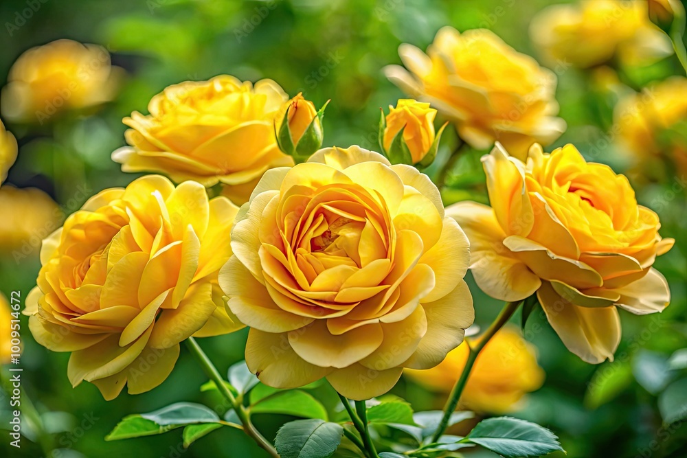 Bright yellow roses in full bloom create a stunning contrast against a gentle green backdrop, perfect for floral arrangements and home decor accents. Bright yellow roses in full bloom create a stunning contrast against a gentle green backdrop, perfect for floral arrangements and home decor accents.