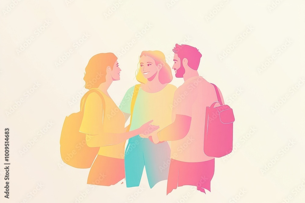 a group of people talking in a flat style, on a white background with pastel colors and a bright light theme Generative AI a group of people talking in a flat style, on a white background with pastel colors and a bright light theme Generative AI