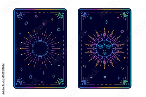 Tarot card sun. The major arcana of a deck of  tarot cards.