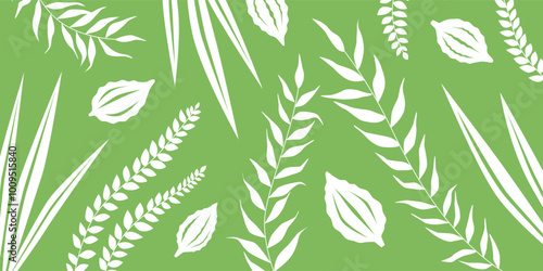 Beautiful floral background for Sukkot, Feast of Tabernacles and of Harvest. Jewish Holiday Banner in Green and White colors with arba minim, four species: etrog and palm, myrtle and willow branches.