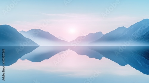 Serene Reflection: Majestic Mountains Mirrored in Tranquil Lake