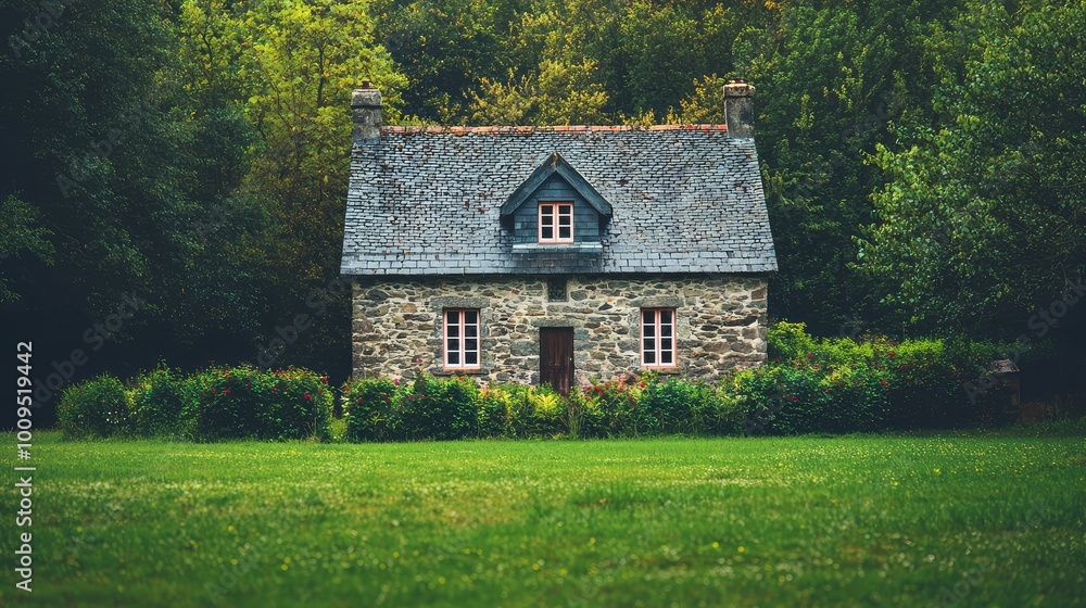 Charming stone house surrounded by lush greenery in a tranquil forest setting, perfect for nature lovers and countryside retreats. Charming stone house surrounded by lush greenery in a tranquil forest setting, perfect for nature lovers and countryside retreats.