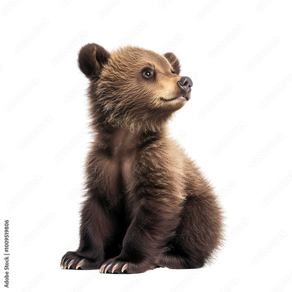 Curious Bear Cub Sitting and Observing Its Surroundings in a Natural Habitat During Daylight Hours Curious Bear Cub Sitting and Observing Its Surroundings in a Natural Habitat During Daylight Hours