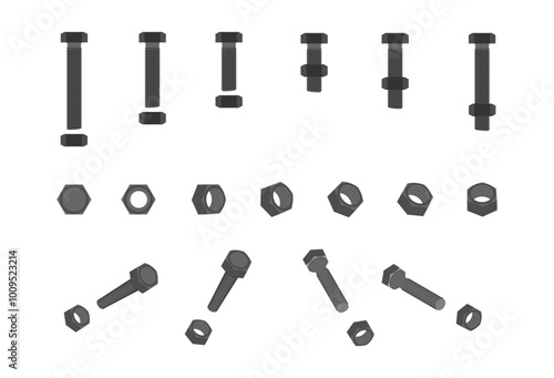bolt and nut set vector illustration isolated on white background.