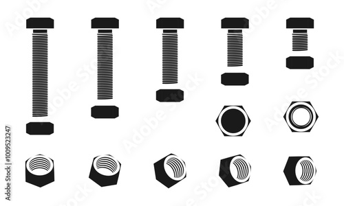 nut and bolt icon set vector illustration isolated on white background.