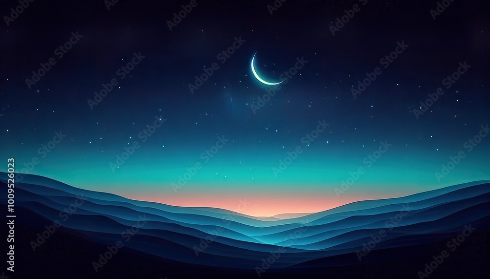 Crescent Moon Over Mountain Ranges. Crescent Moon Over Mountain Ranges.
